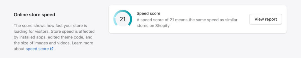 Shopify online store speed report